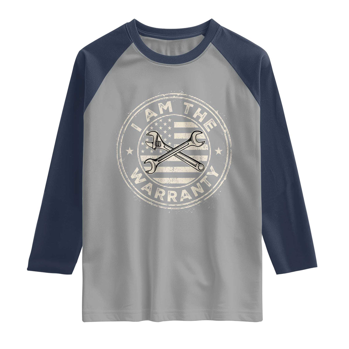 I Am The Warranty Funny Mechanic Raglan Shirt Race Car Parts Repair Guy Vintage American Flag TS11 Sport Gray Navy Print Your Wear