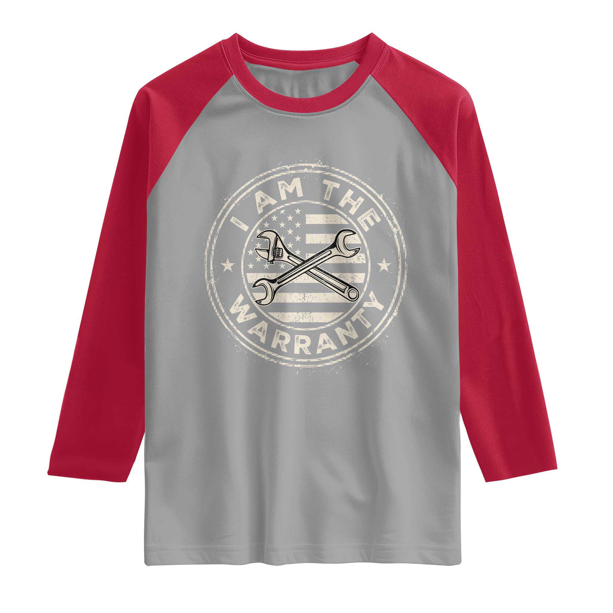 I Am The Warranty Funny Mechanic Raglan Shirt Race Car Parts Repair Guy Vintage American Flag TS11 Sport Gray Red Print Your Wear