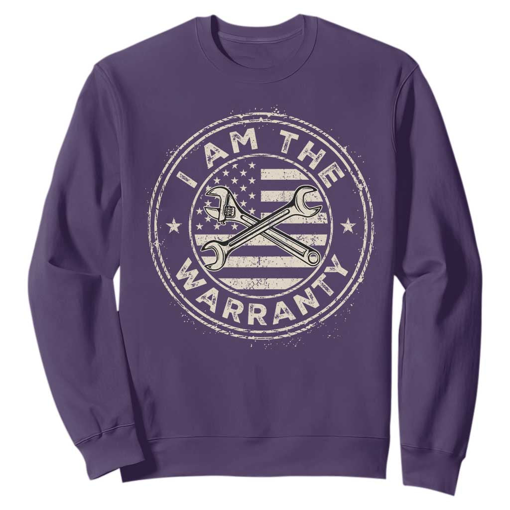 I Am The Warranty Funny Mechanic Sweatshirt Race Car Parts Repair Guy Vintage American Flag TS11 Purple Print Your Wear
