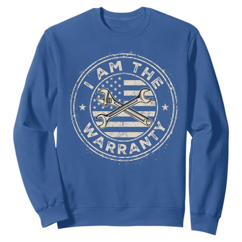I Am The Warranty Funny Mechanic Sweatshirt Race Car Parts Repair Guy Vintage American Flag TS11 Royal Blue Print Your Wear