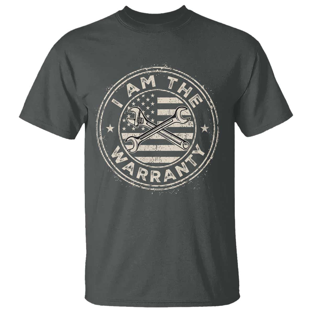 I Am The Warranty Funny Mechanic T Shirt Race Car Parts Repair Guy Vintage American Flag TS11 Dark Heather Print Your Wear