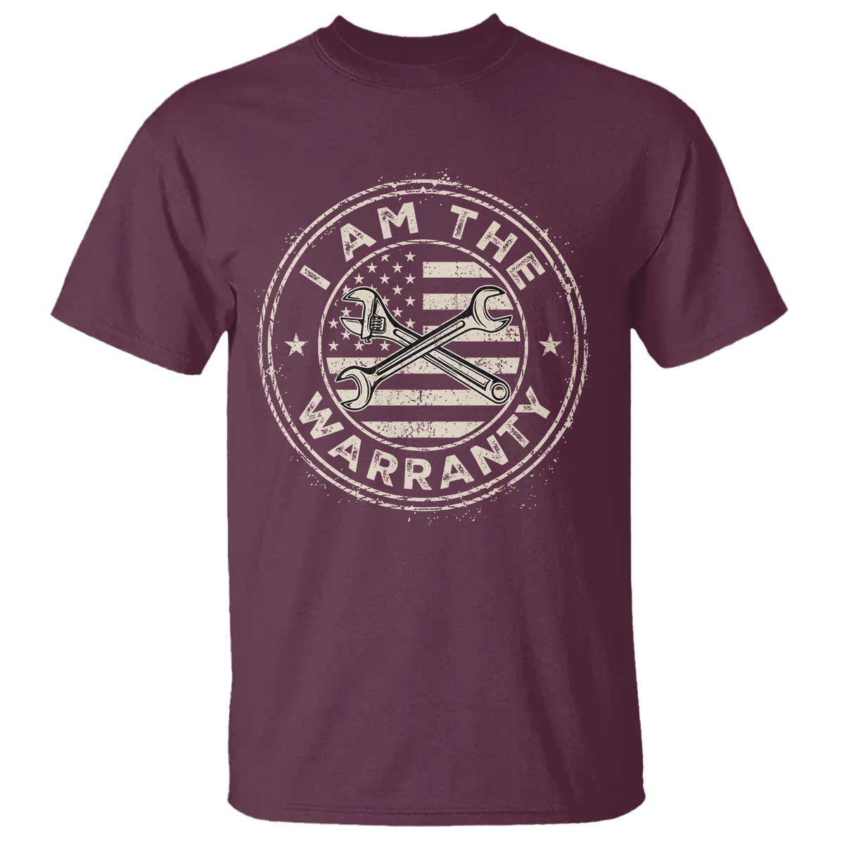 I Am The Warranty Funny Mechanic T Shirt Race Car Parts Repair Guy Vintage American Flag TS11 Maroon Print Your Wear