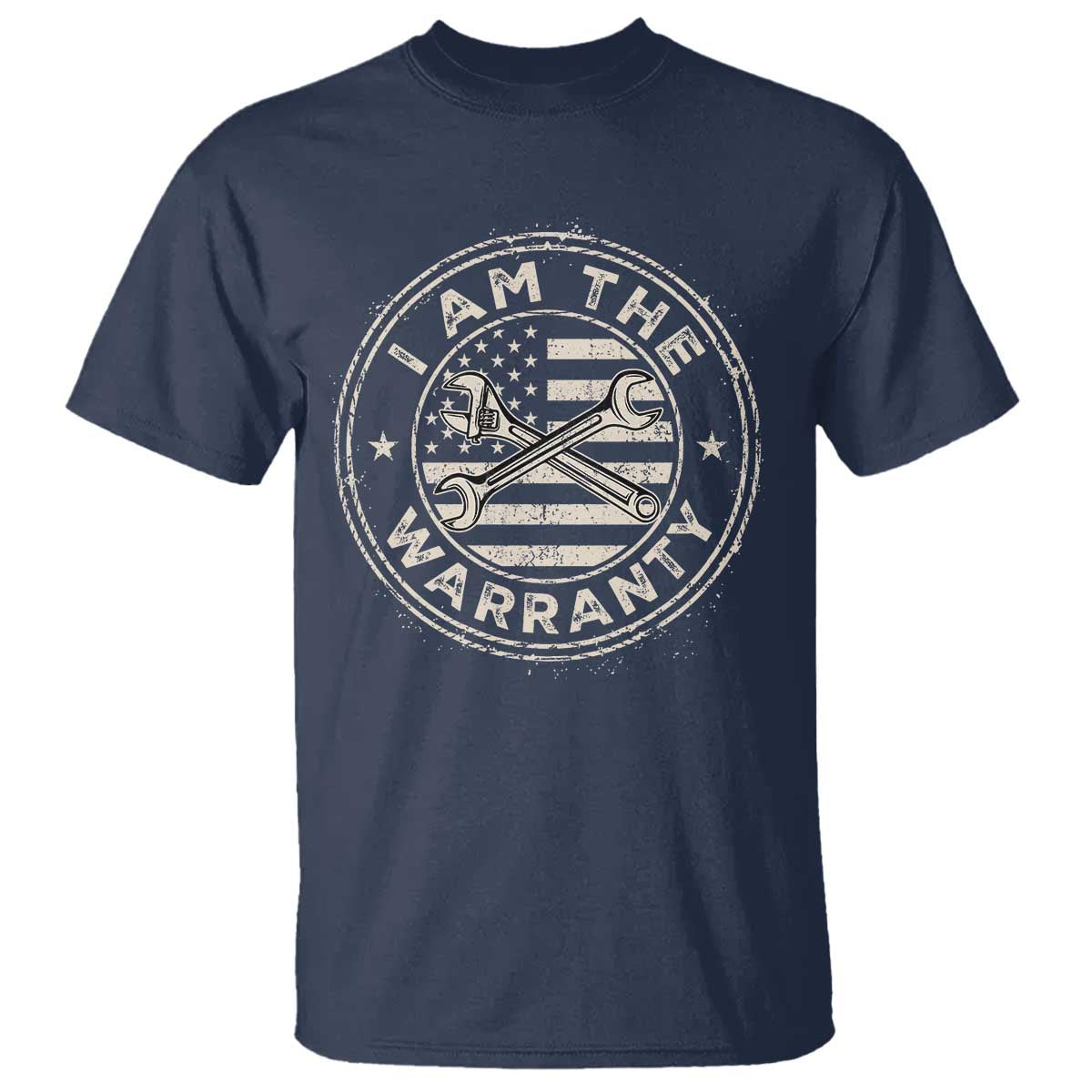 I Am The Warranty Funny Mechanic T Shirt Race Car Parts Repair Guy Vintage American Flag TS11 Navy Print Your Wear