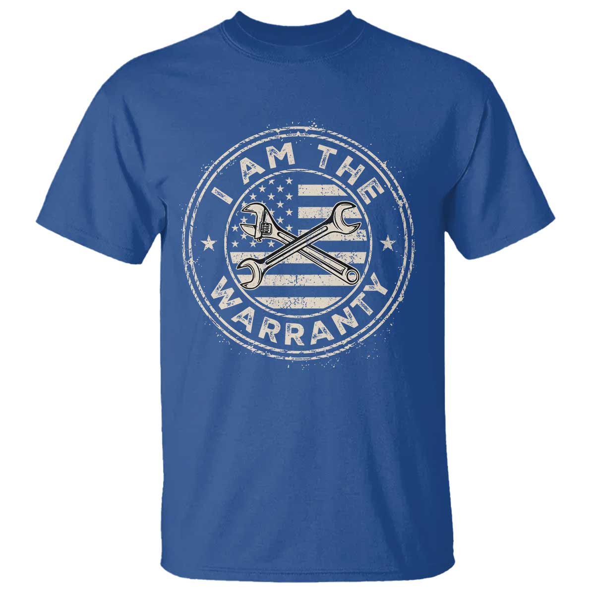 I Am The Warranty Funny Mechanic T Shirt Race Car Parts Repair Guy Vintage American Flag TS11 Royal Blue Print Your Wear