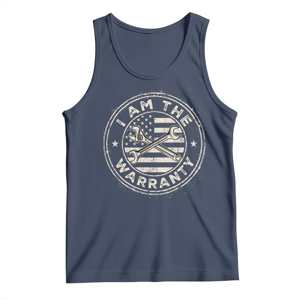 I Am The Warranty Funny Mechanic Tank Top Race Car Parts Repair Guy Vintage American Flag TS11 Navy Print Your Wear