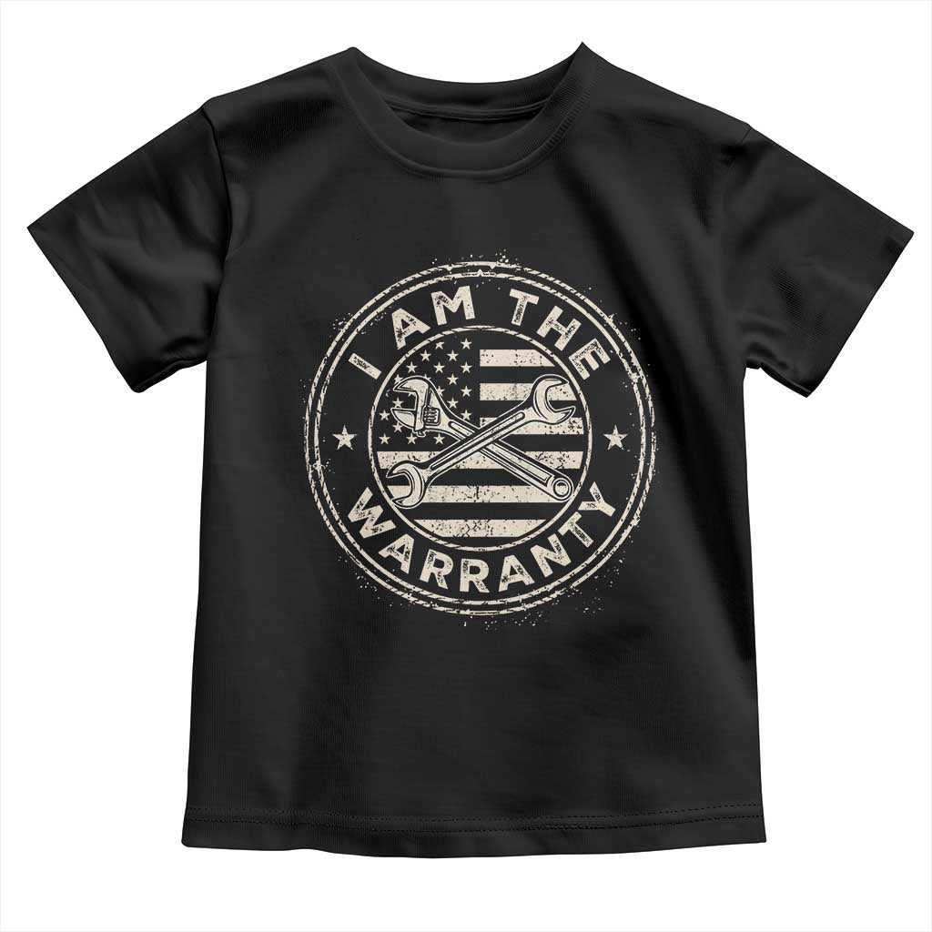 I Am The Warranty Funny Mechanic Toddler T Shirt Race Car Parts Repair Guy Vintage American Flag TS11 Black Print Your Wear