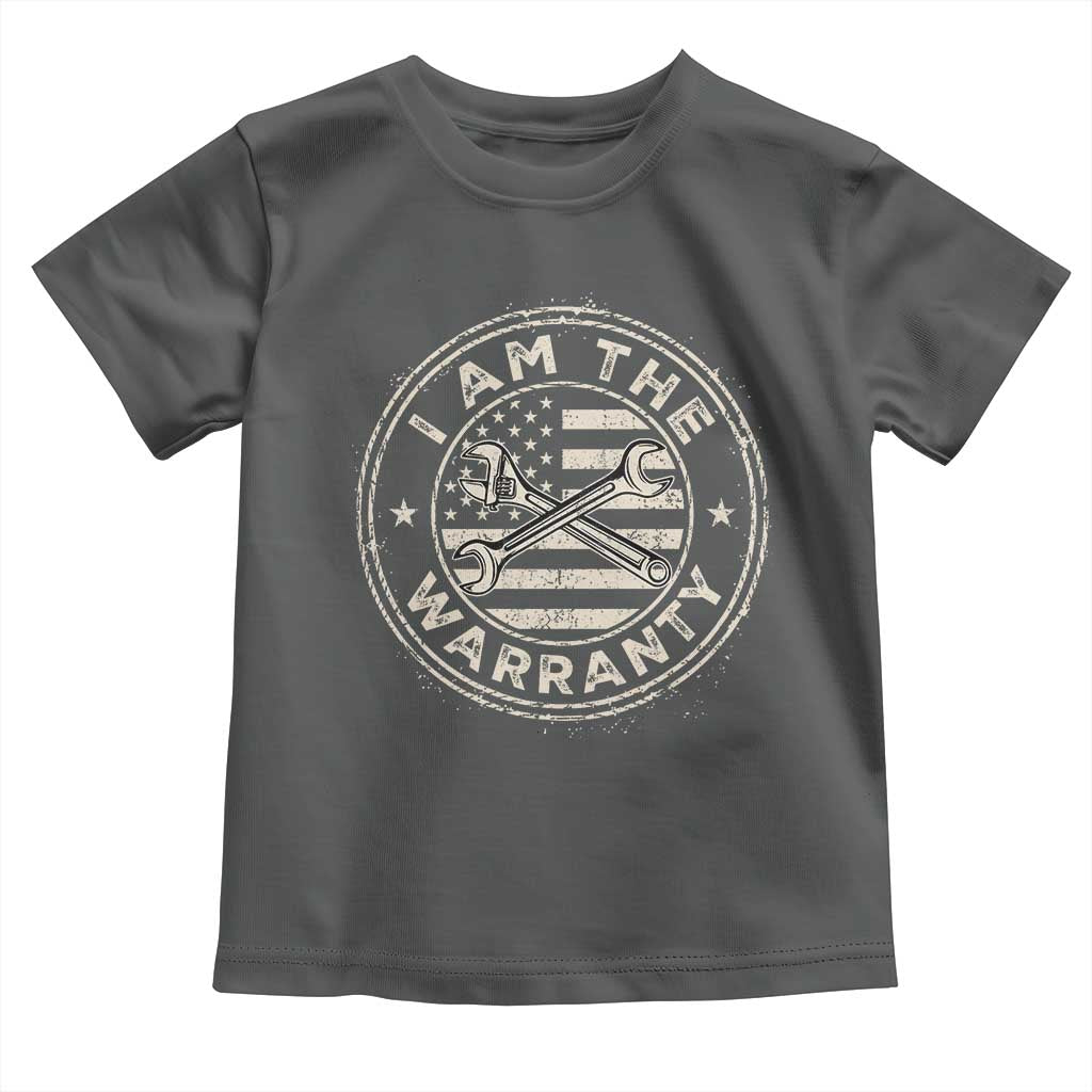 I Am The Warranty Funny Mechanic Toddler T Shirt Race Car Parts Repair Guy Vintage American Flag TS11 Dark Heather Print Your Wear