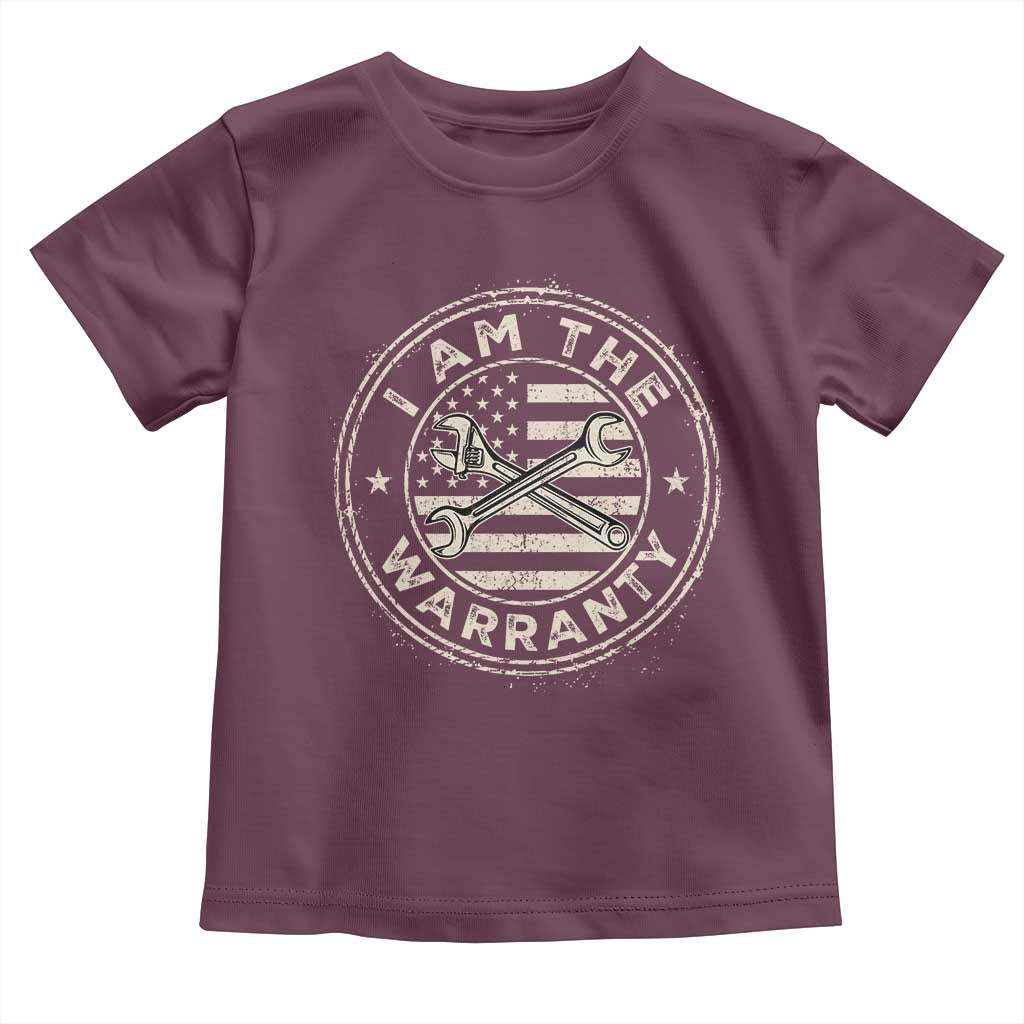 I Am The Warranty Funny Mechanic Toddler T Shirt Race Car Parts Repair Guy Vintage American Flag TS11 Maroon Print Your Wear