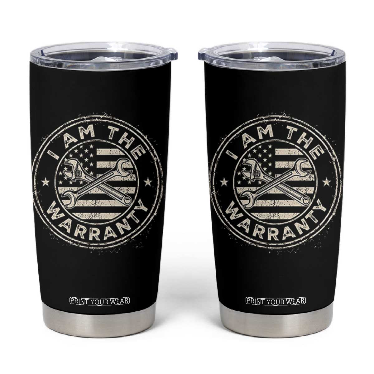I Am The Warranty Funny Mechanic Tumbler Cup Race Car Parts Repair Guy Vintage American Flag