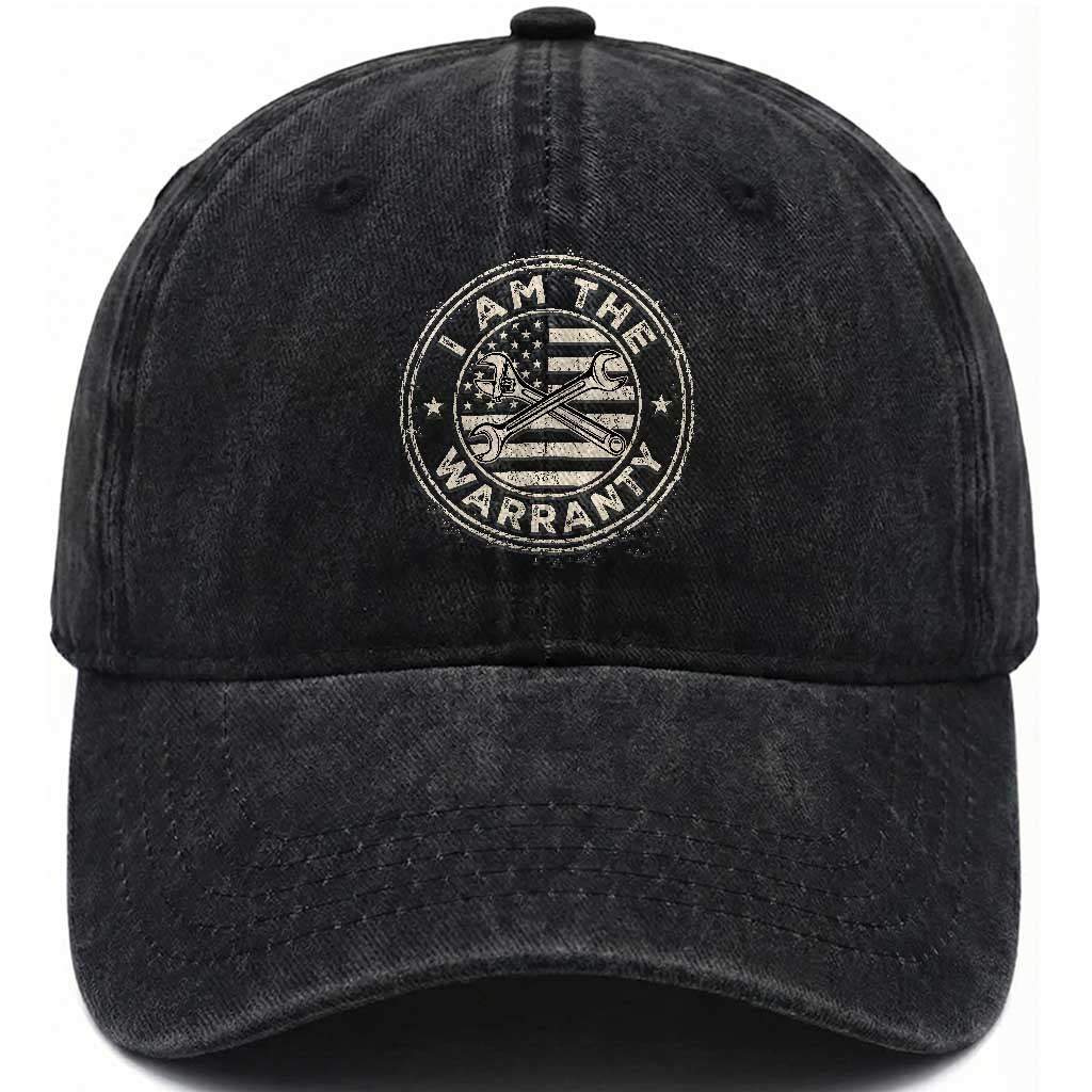 I Am The Warranty Funny Mechanic Washed Cotton Baseball Cap Race Car Parts Repair Guy Vintage American Flag TS11 Print Your Wear