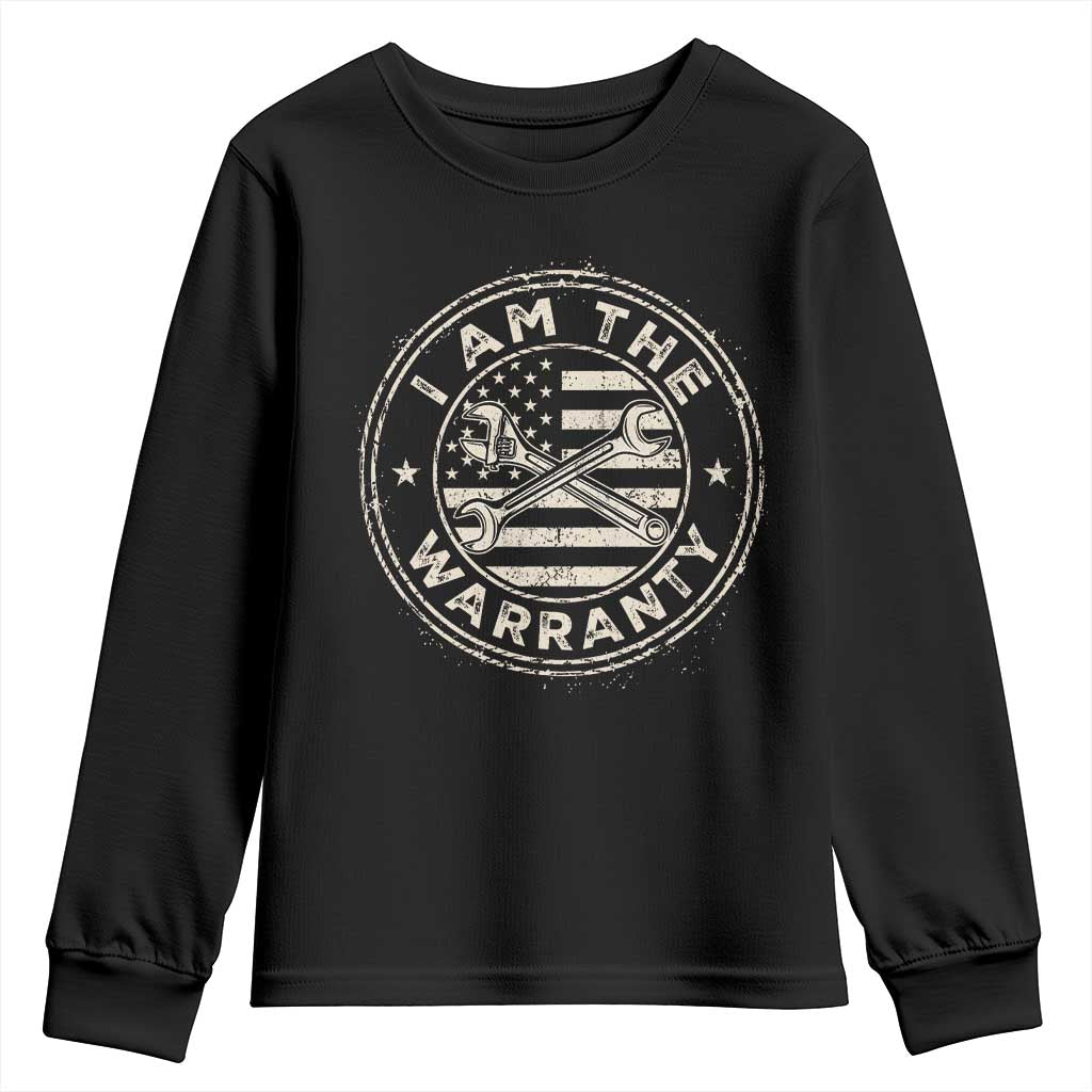 I Am The Warranty Funny Mechanic Youth Sweatshirt Race Car Parts Repair Guy Vintage American Flag TS11 Black Print Your Wear