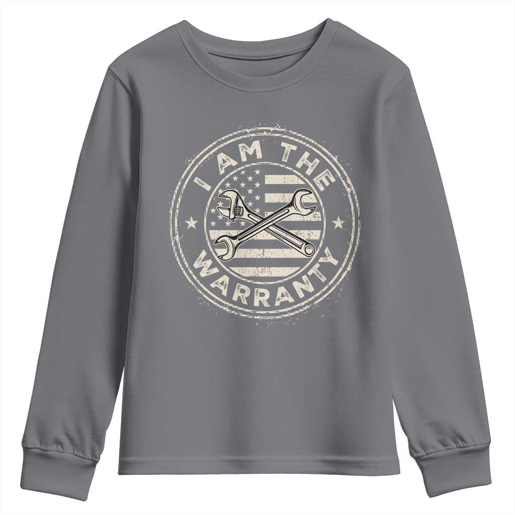 I Am The Warranty Funny Mechanic Youth Sweatshirt Race Car Parts Repair Guy Vintage American Flag TS11 Charcoal Print Your Wear