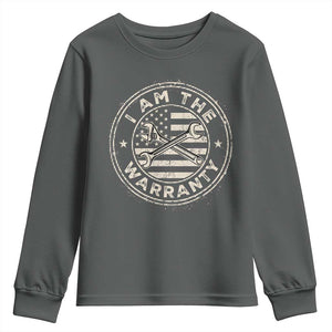 I Am The Warranty Funny Mechanic Youth Sweatshirt Race Car Parts Repair Guy Vintage American Flag TS11 Dark Heather Print Your Wear