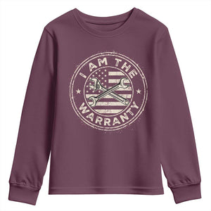 I Am The Warranty Funny Mechanic Youth Sweatshirt Race Car Parts Repair Guy Vintage American Flag TS11 Maroon Print Your Wear