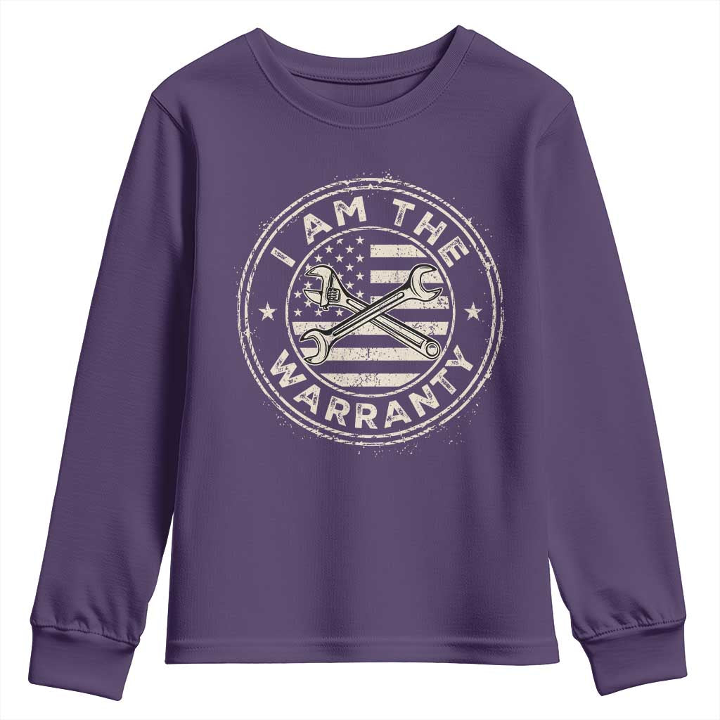 I Am The Warranty Funny Mechanic Youth Sweatshirt Race Car Parts Repair Guy Vintage American Flag TS11 Purple Print Your Wear