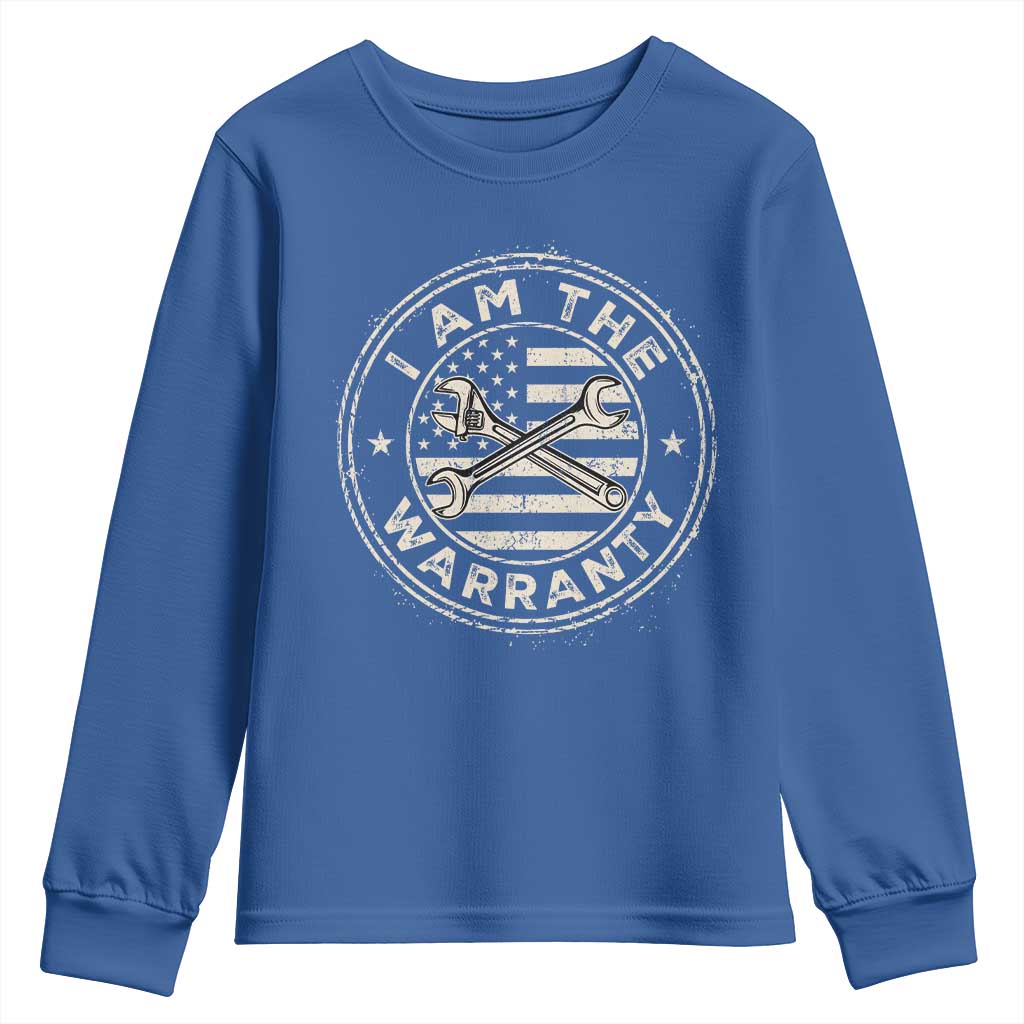 I Am The Warranty Funny Mechanic Youth Sweatshirt Race Car Parts Repair Guy Vintage American Flag TS11 Royal Blue Print Your Wear