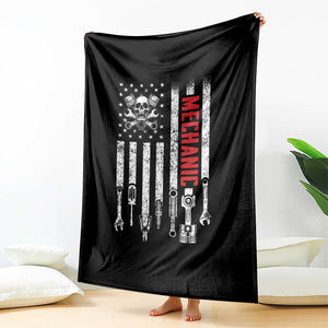 Mechanic American Flag Vintage Skull Auto Repair Handyman Throw Blanket