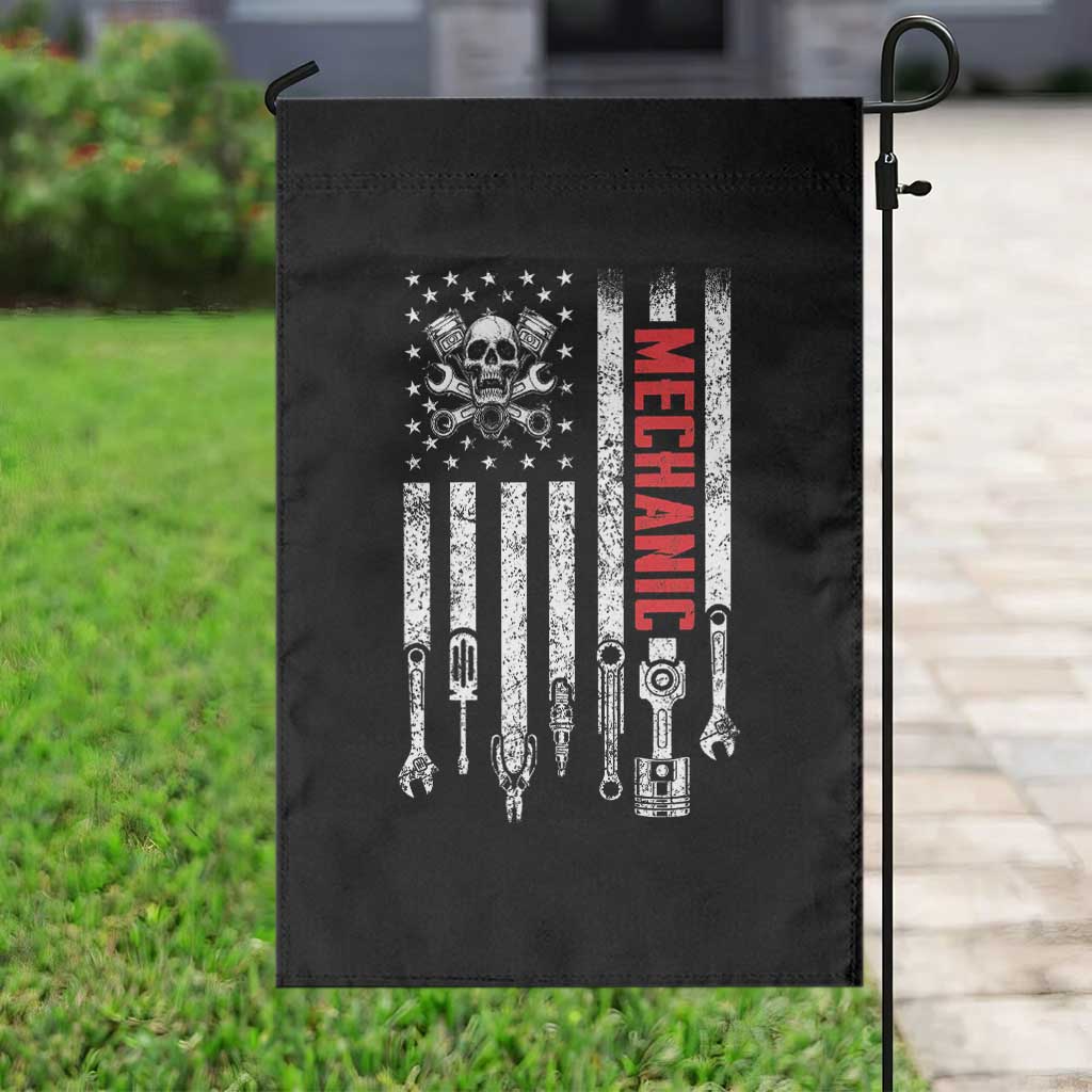 Mechanic American Flag Vintage Skull Auto Repair Handyman Garden Flag