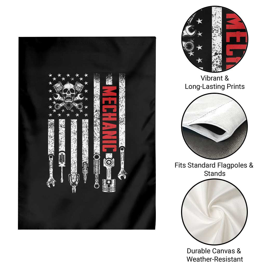 Mechanic American Flag Vintage Skull Auto Repair Handyman Garden Flag