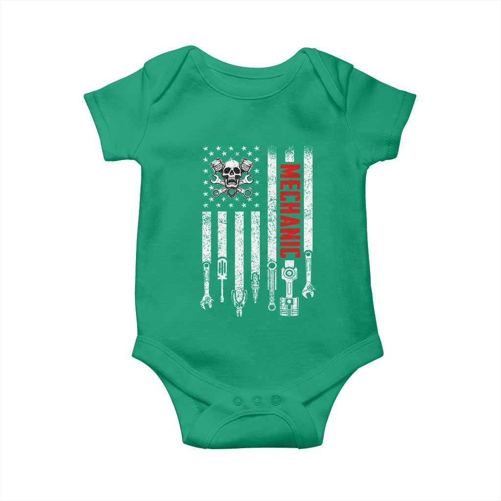 Mechanic American Flag Vintage Skull Auto Repair Handyman Baby Onesie