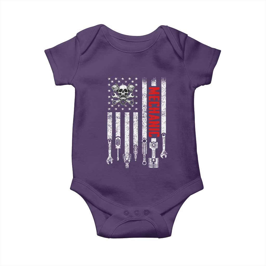 Mechanic American Flag Vintage Skull Auto Repair Handyman Baby Onesie