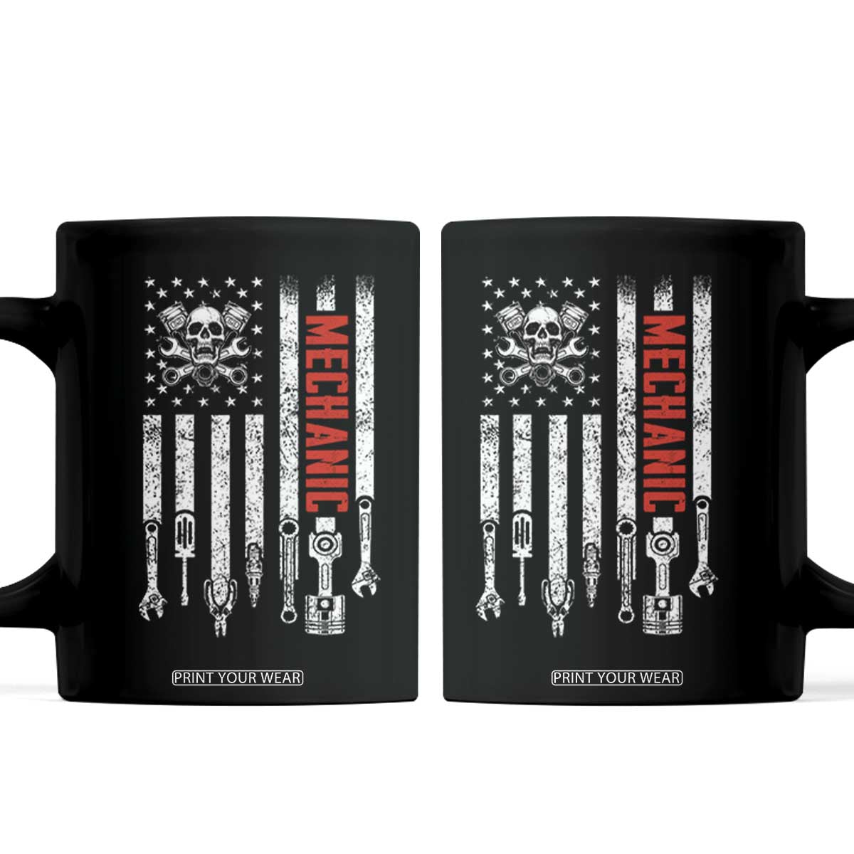 Mechanic American Flag Vintage Skull Auto Repair Handyman Coffee Mug
