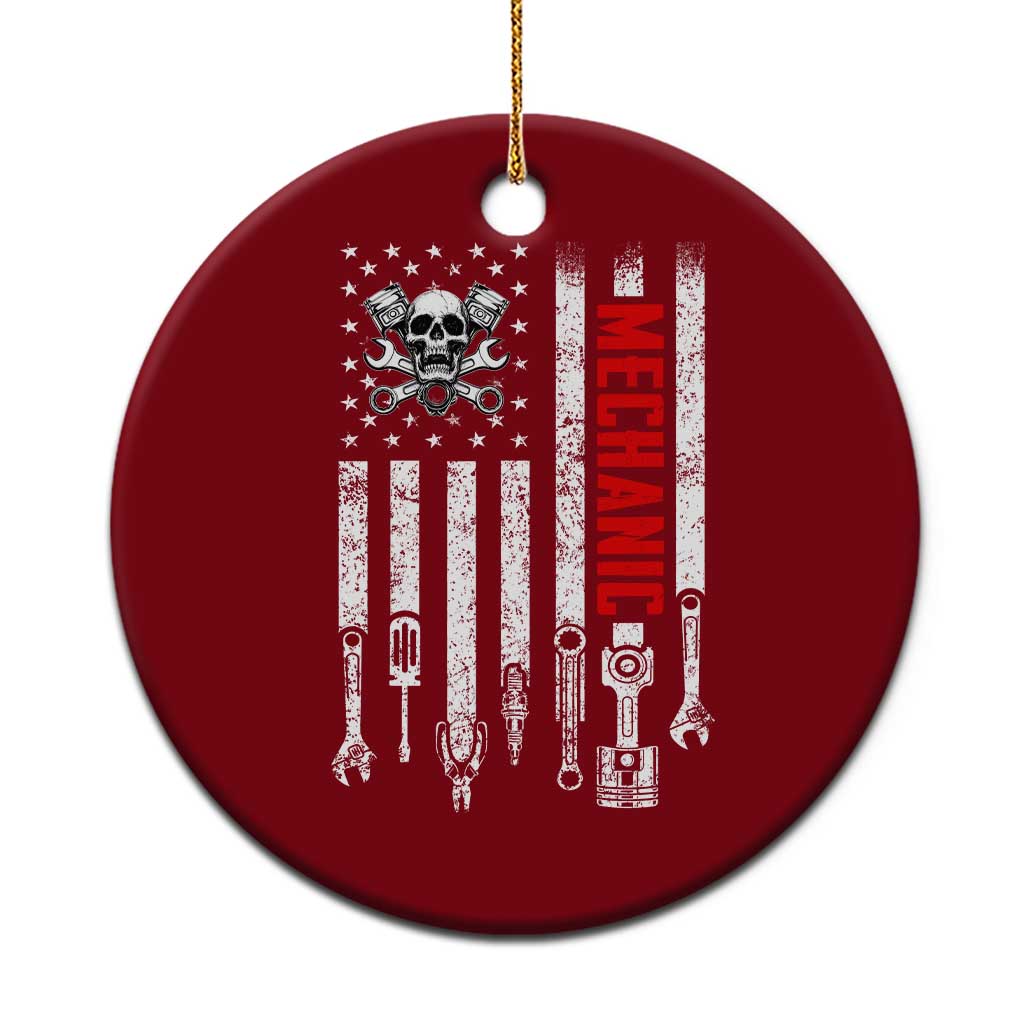 Mechanic American Flag Vintage Skull Auto Repair Handyman Ceramic Ornament