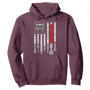 Mechanic American Flag Vintage Skull Auto Repair Handyman Hoodie