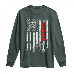Mechanic American Flag Vintage Skull Auto Repair Handyman Long Sleeve Shirt