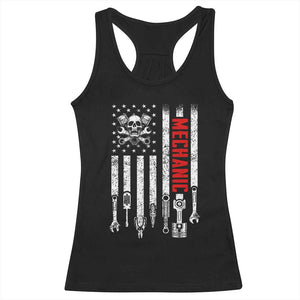 Mechanic American Flag Vintage Skull Auto Repair Handyman Racerback Tank Top