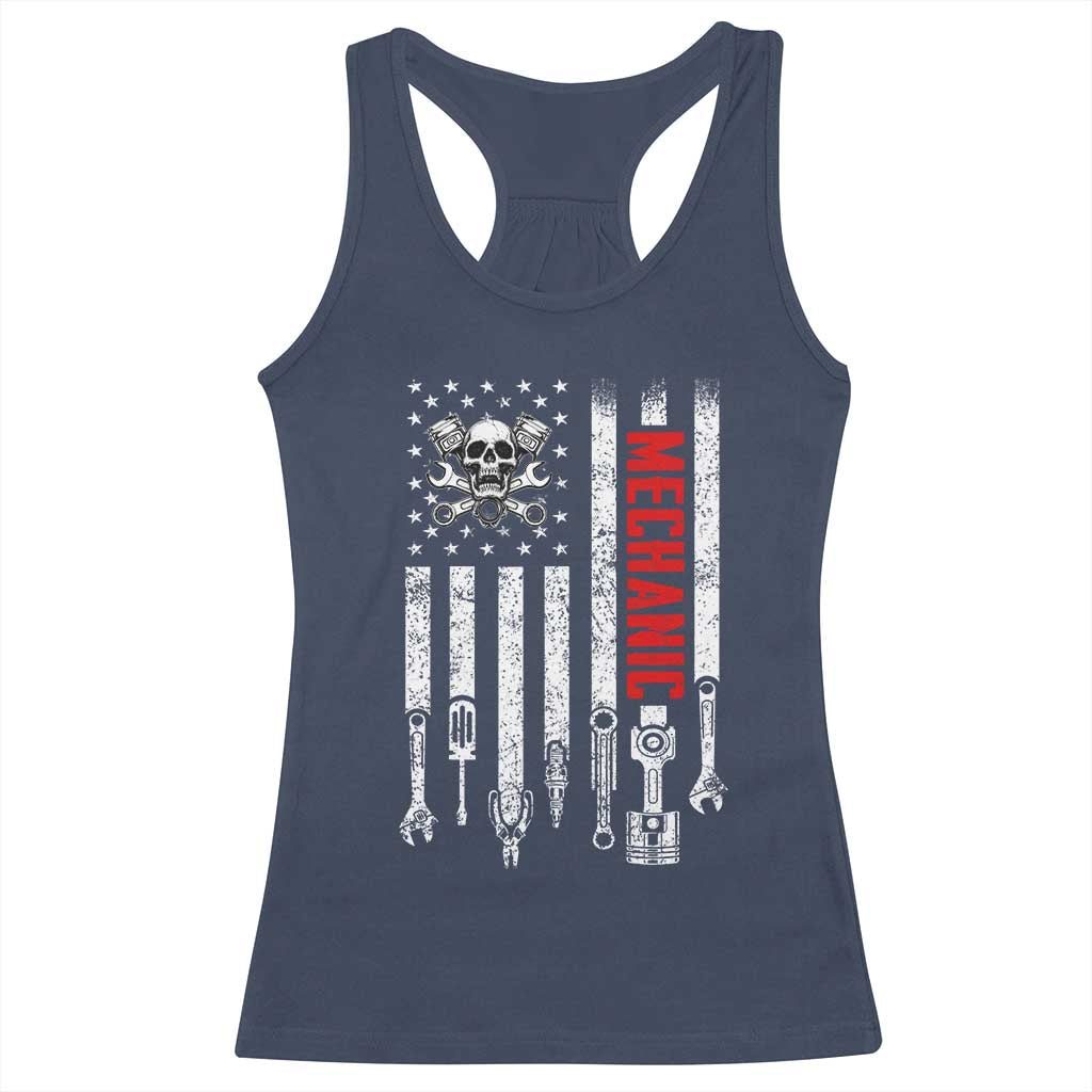 Mechanic American Flag Vintage Skull Auto Repair Handyman Racerback Tank Top