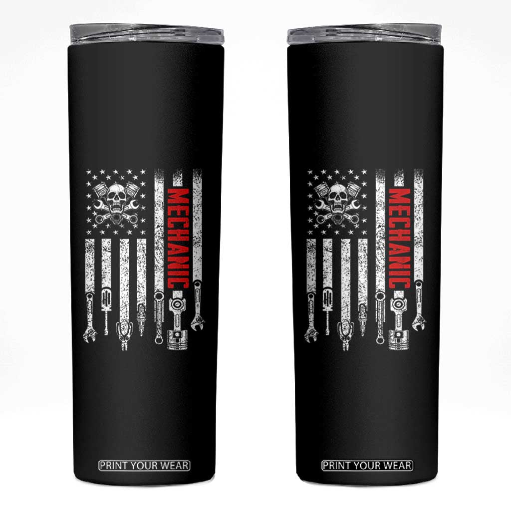 Mechanic American Flag Vintage Skull Auto Repair Handyman Skinny Tumbler TS11 Black Print Your Wear