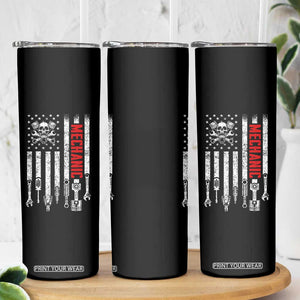 Mechanic American Flag Vintage Skull Auto Repair Handyman Skinny Tumbler