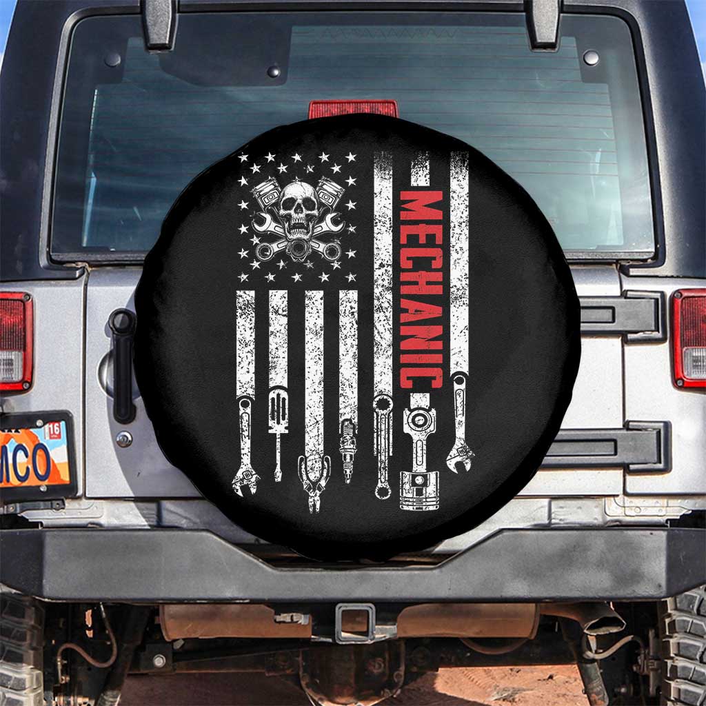 Mechanic American Flag Vintage Skull Auto Repair Handyman Spare Tire Cover