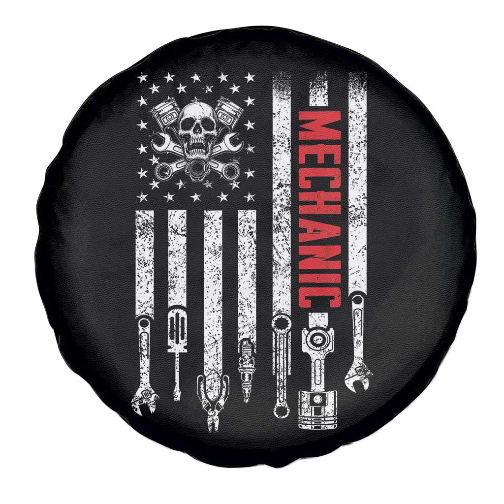 Mechanic American Flag Vintage Skull Auto Repair Handyman Spare Tire Cover