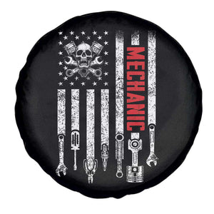 Mechanic American Flag Vintage Skull Auto Repair Handyman Spare Tire Cover