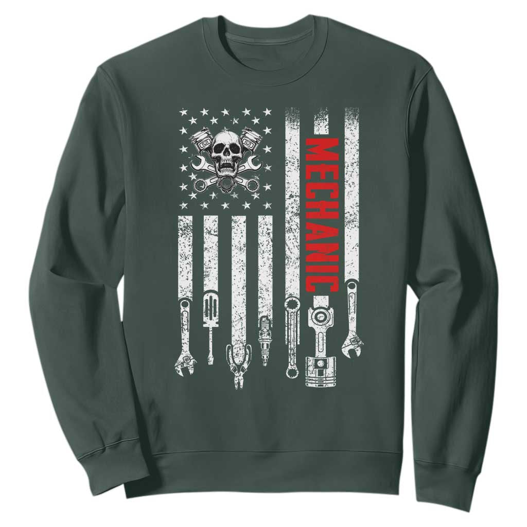 Mechanic American Flag Vintage Skull Auto Repair Handyman Sweatshirt