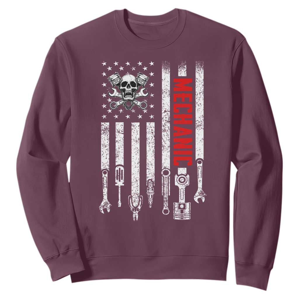 Mechanic American Flag Vintage Skull Auto Repair Handyman Sweatshirt