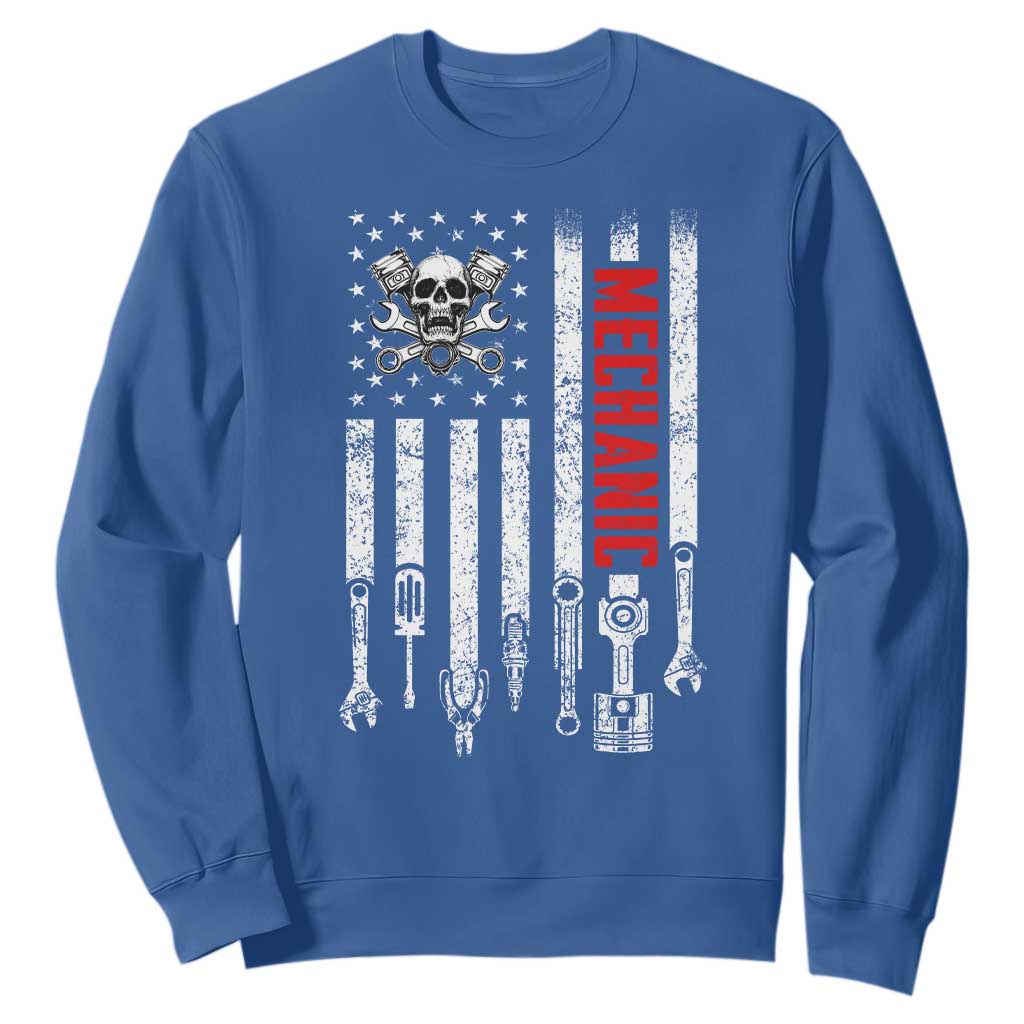 Mechanic American Flag Vintage Skull Auto Repair Handyman Sweatshirt