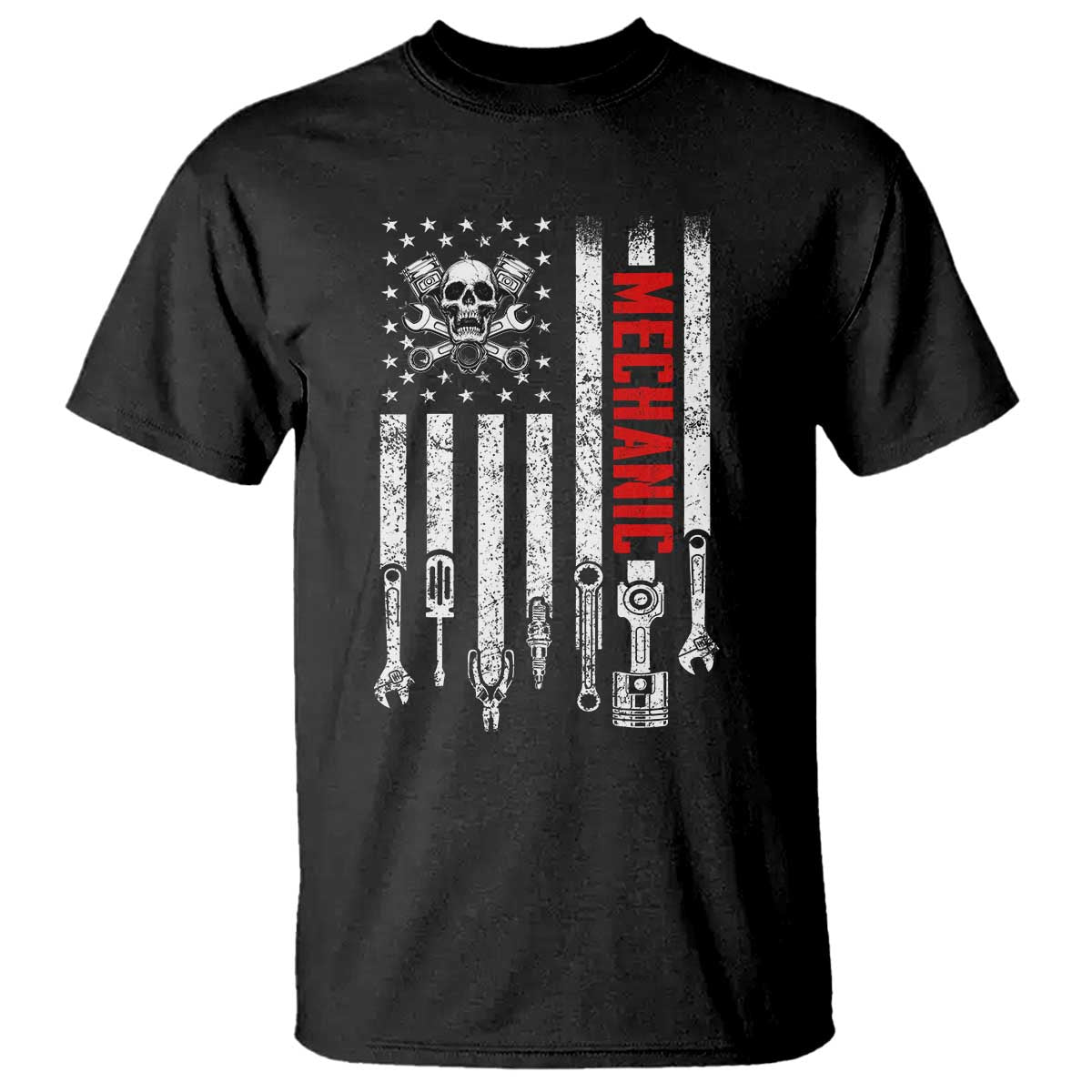 Mechanic American Flag Vintage Skull Auto Repair Handyman T Shirt