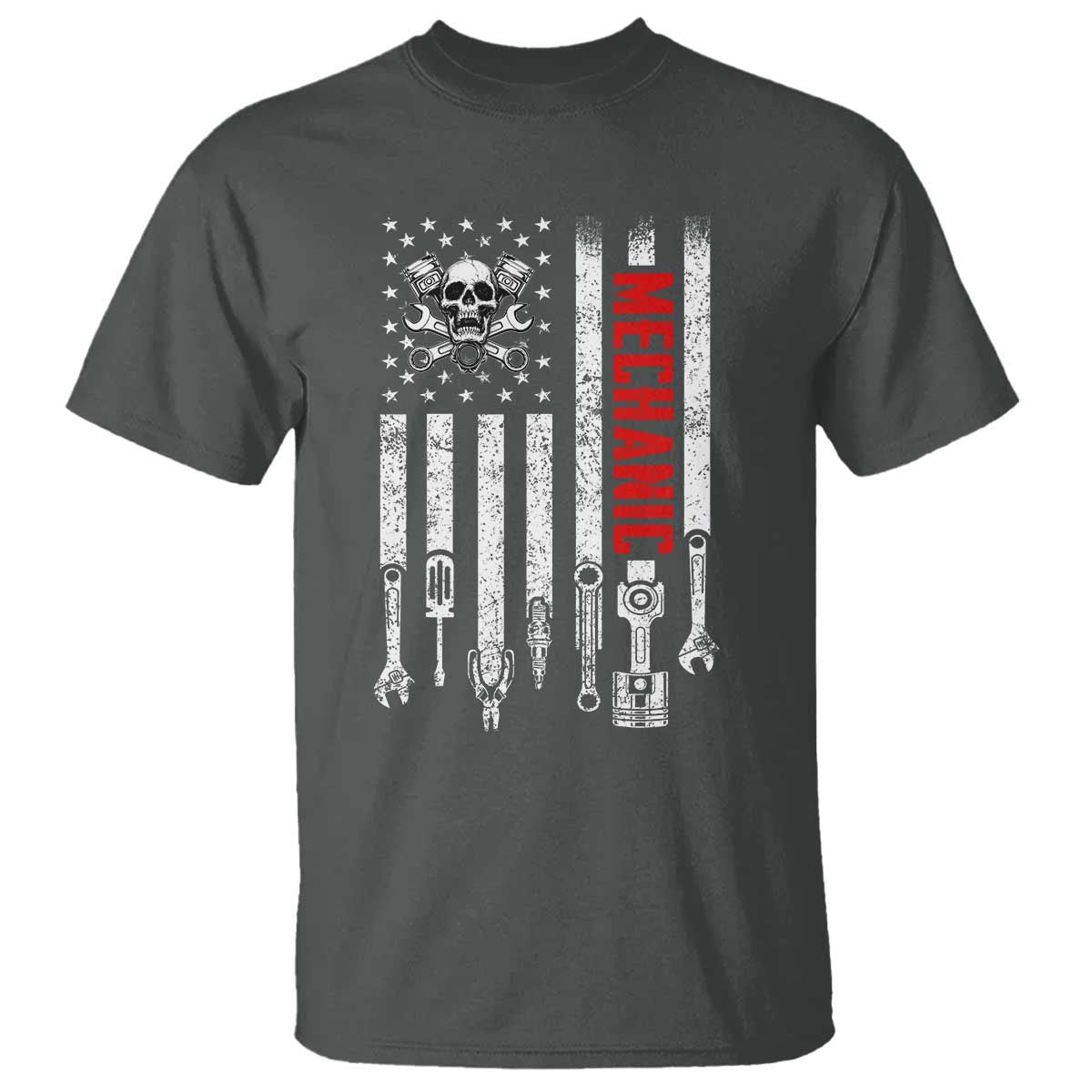 Mechanic American Flag Vintage Skull Auto Repair Handyman T Shirt