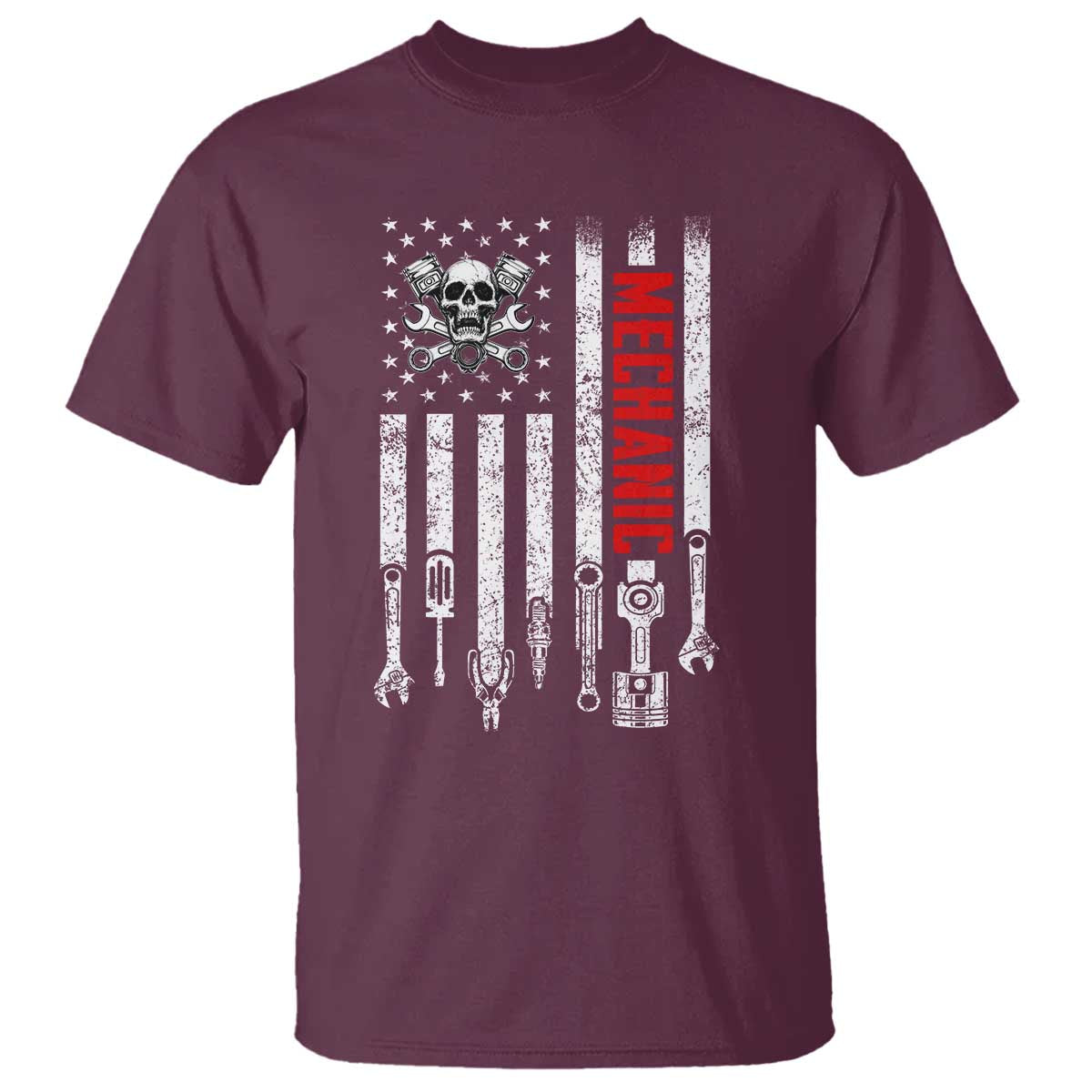 Mechanic American Flag Vintage Skull Auto Repair Handyman T Shirt