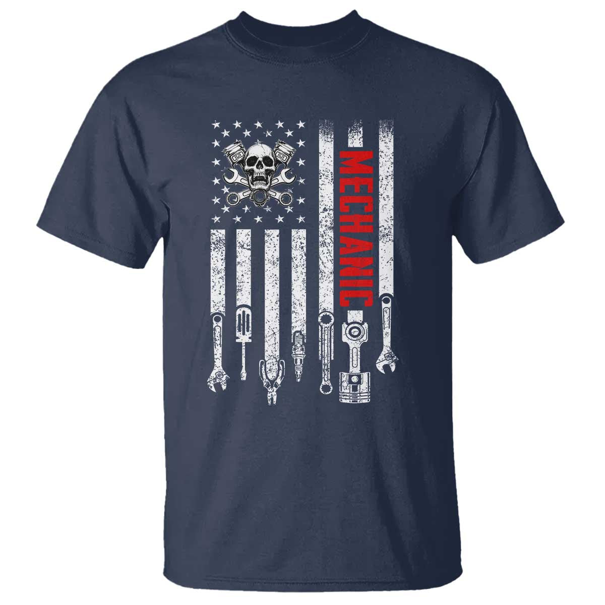 Mechanic American Flag Vintage Skull Auto Repair Handyman T Shirt