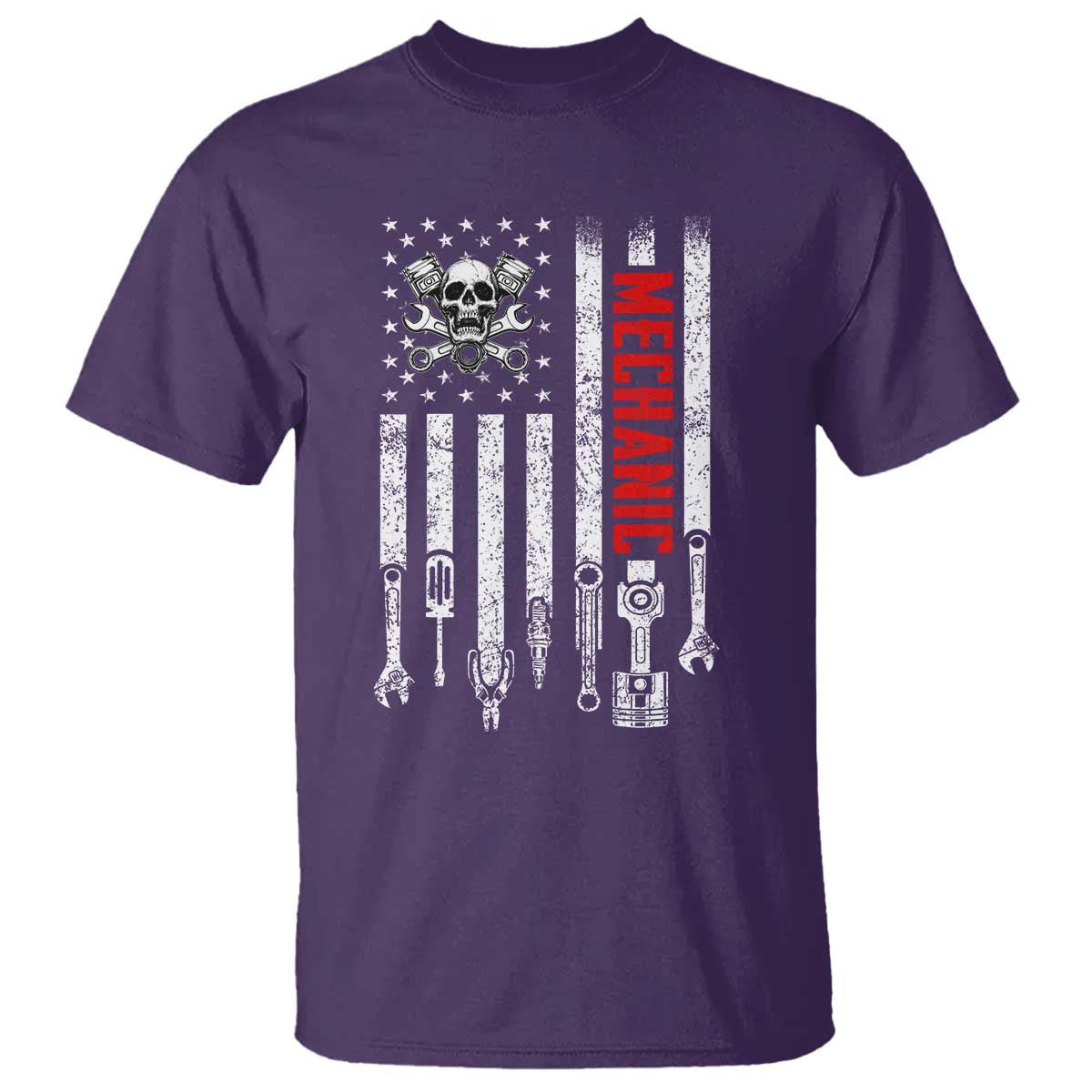 Mechanic American Flag Vintage Skull Auto Repair Handyman T Shirt