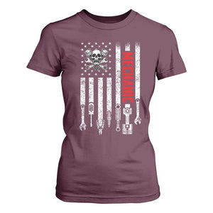 Mechanic American Flag Vintage Skull Auto Repair Handyman T Shirt For Women