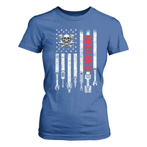 Mechanic American Flag Vintage Skull Auto Repair Handyman T Shirt For Women
