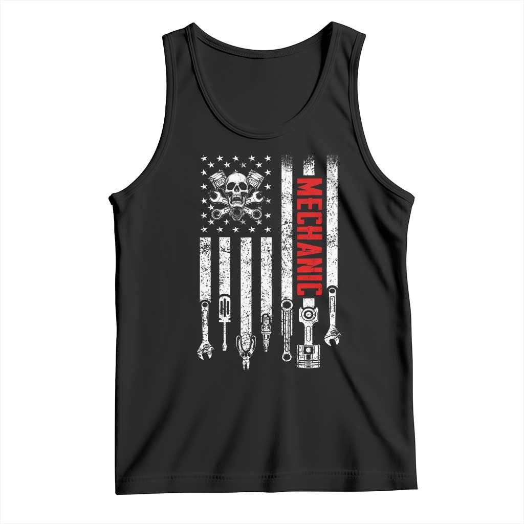 Mechanic American Flag Vintage Skull Auto Repair Handyman Tank Top TS11 Black Print Your Wear