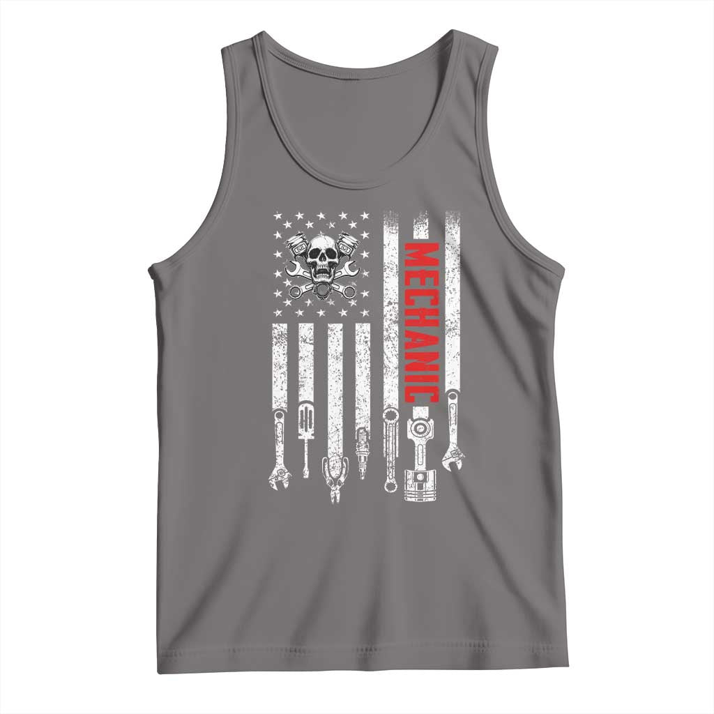 Mechanic American Flag Vintage Skull Auto Repair Handyman Tank Top