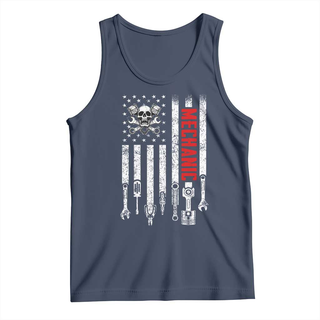 Mechanic American Flag Vintage Skull Auto Repair Handyman Tank Top