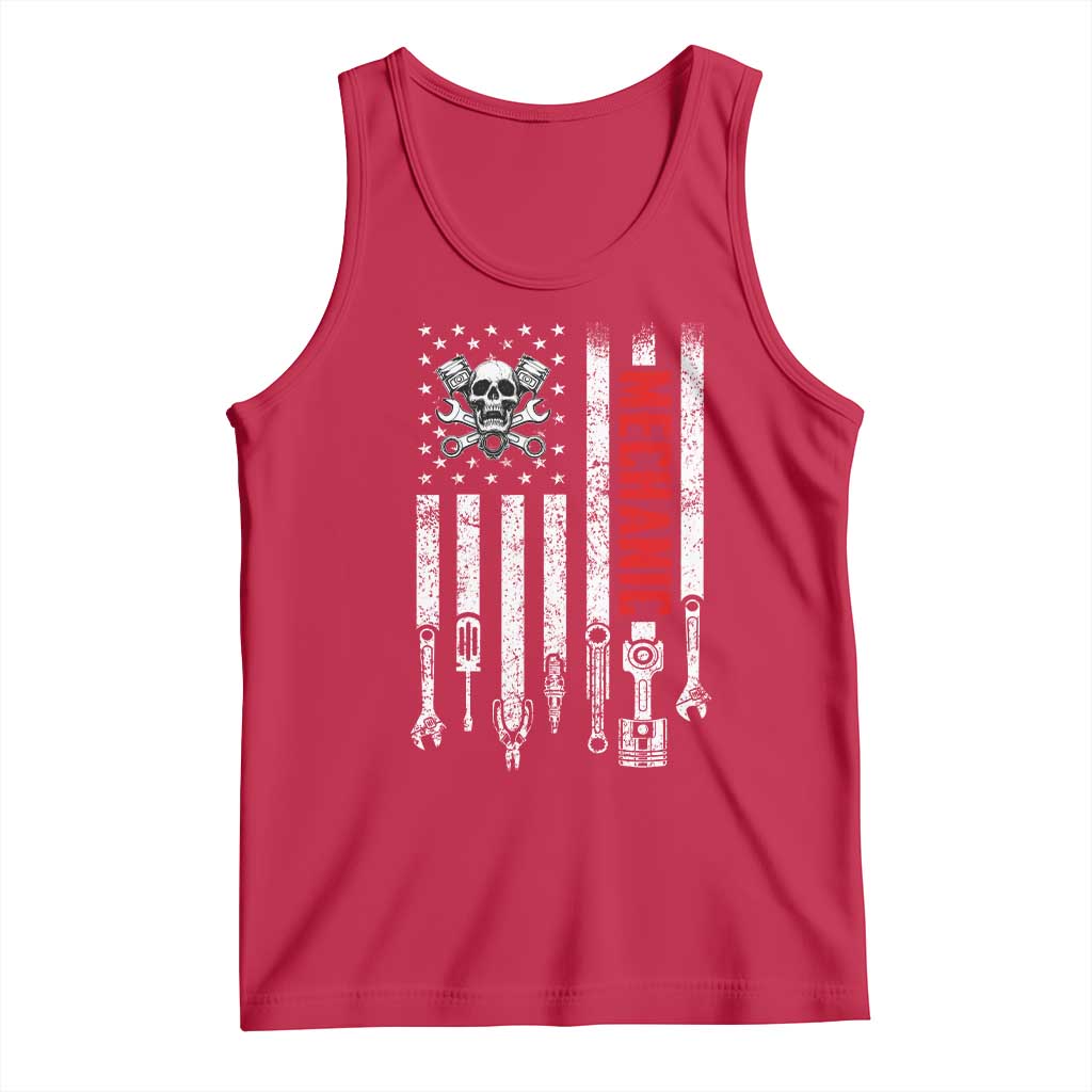 Mechanic American Flag Vintage Skull Auto Repair Handyman Tank Top